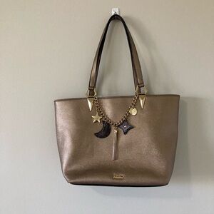 Kate Landry Shoulder Bag Handbag Purse Tote Gold Celestial Charms Tassel